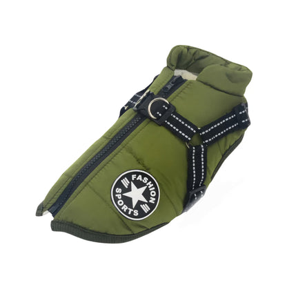 Warmer Premium Hunde-Wintermantel - mit integriertem Geschirr