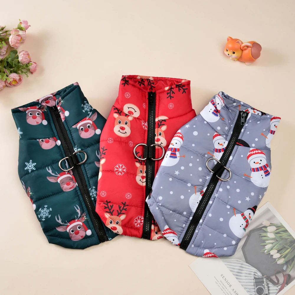 Hunde Wintermantel Christmas - wasserabweisend, warm & mit Leinenring