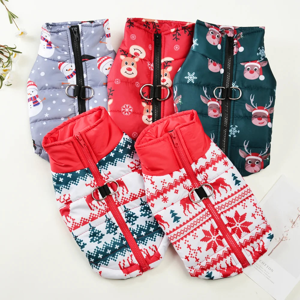 Hunde Wintermantel Christmas - wasserabweisend, warm & mit Leinenring