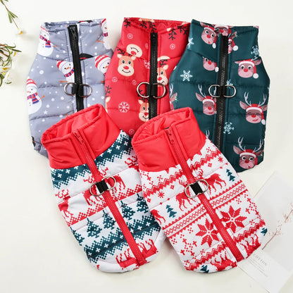 Hunde Wintermantel Christmas - wasserabweisend, warm & mit Leinenring