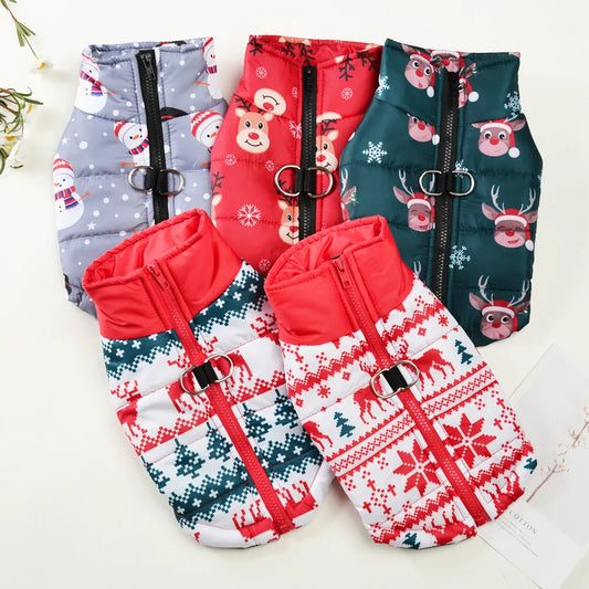 Hunde Wintermantel Christmas - wasserabweisend, warm & mit Leinenring