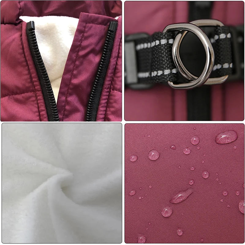 Warmer Hunde Wintermantel - mit integriertem Geschirr