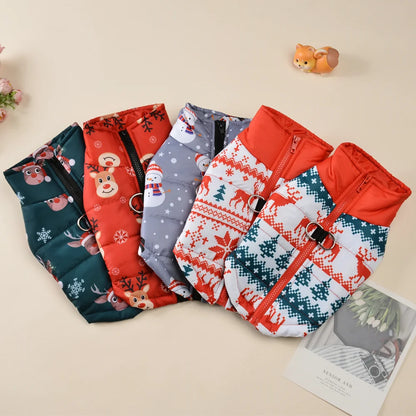 Hunde Wintermantel Christmas - wasserabweisend, warm & mit Leinenring