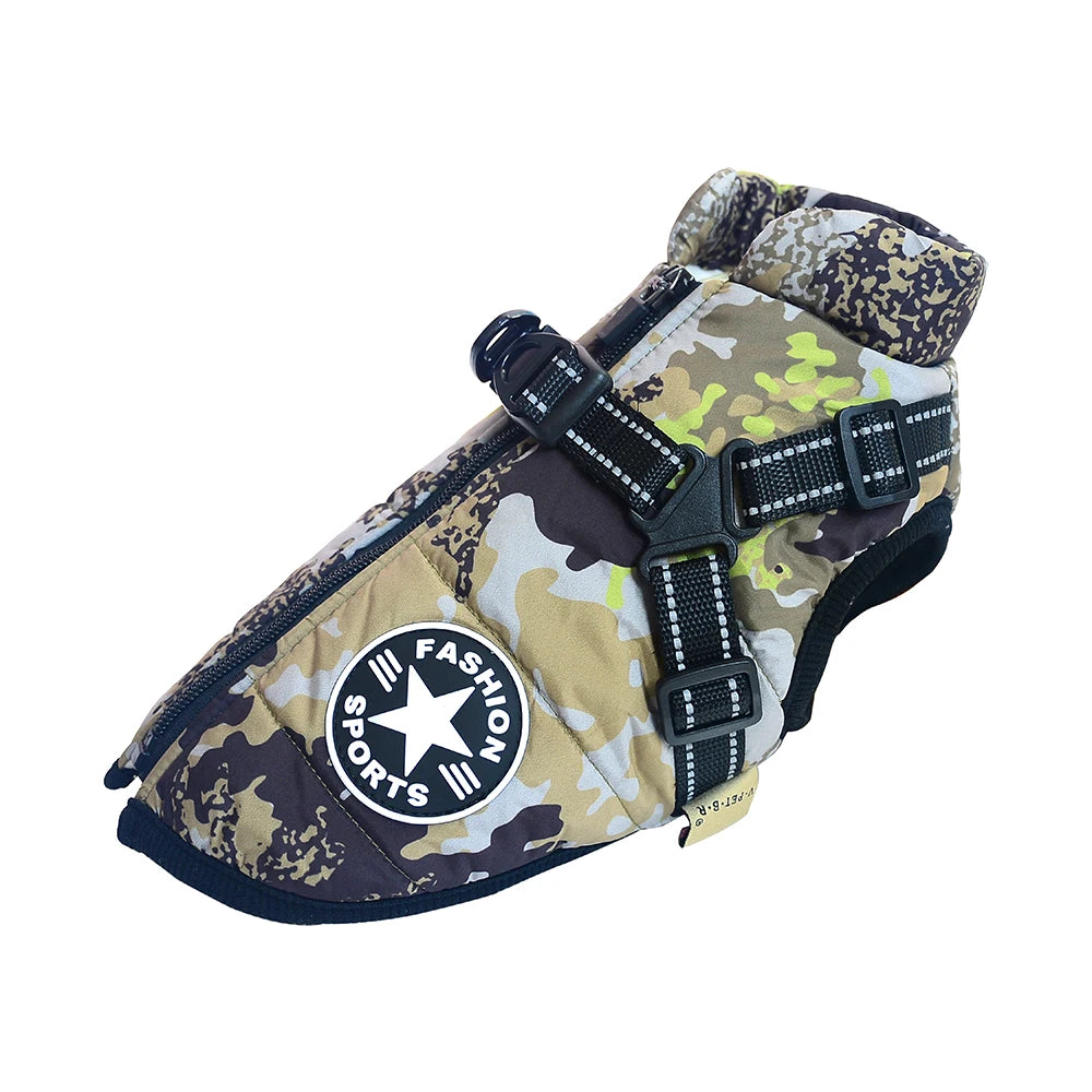 Warmer Hunde Wintermantel - mit integriertem Geschirr