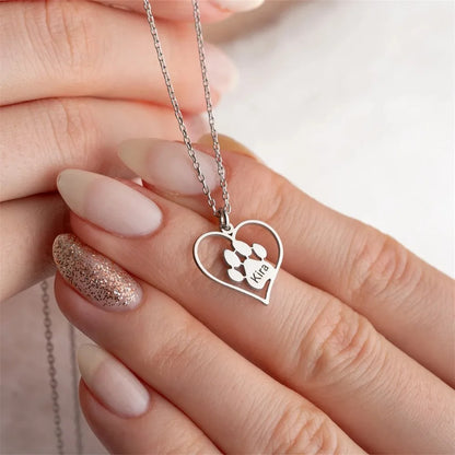Personalisierte Herz-Halskette mit Pfote und Namen deines Vierbeiners