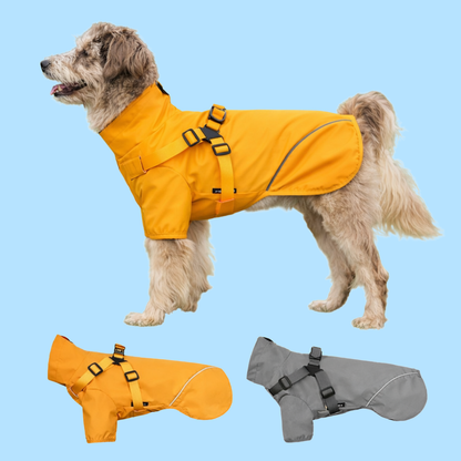 Premium Hunde-Regenmantel mit integriertem Geschirr - wasserabweisend, winddicht & reflektierend
