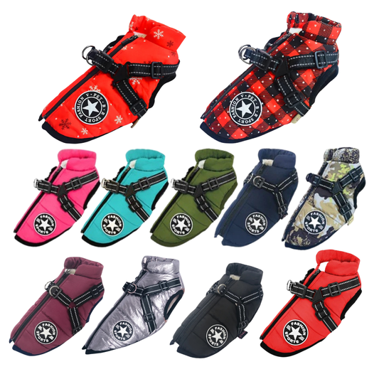 Warmer Hunde Wintermantel - mit integriertem Geschirr