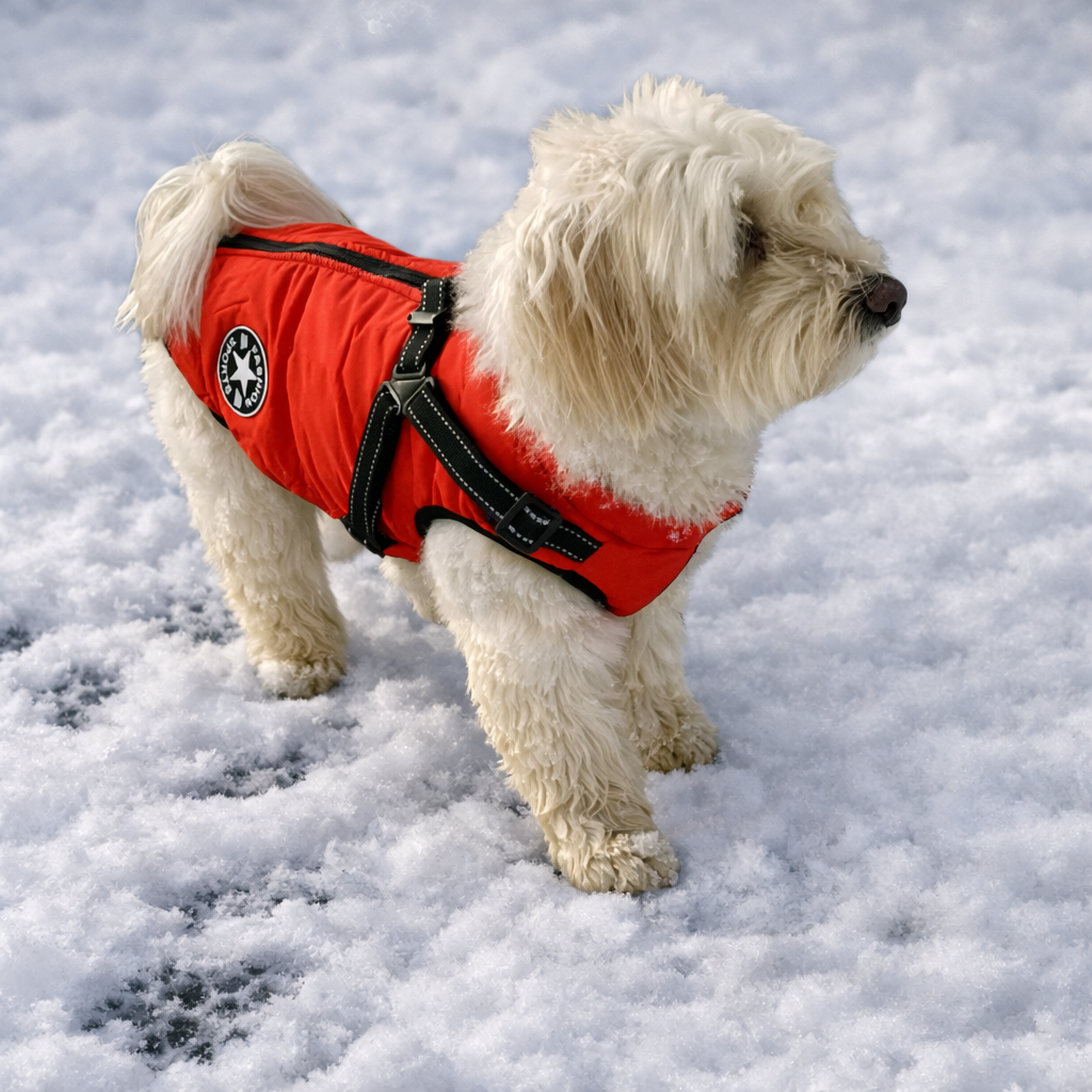 Warmer Premium Hunde-Wintermantel - mit integriertem Geschirr